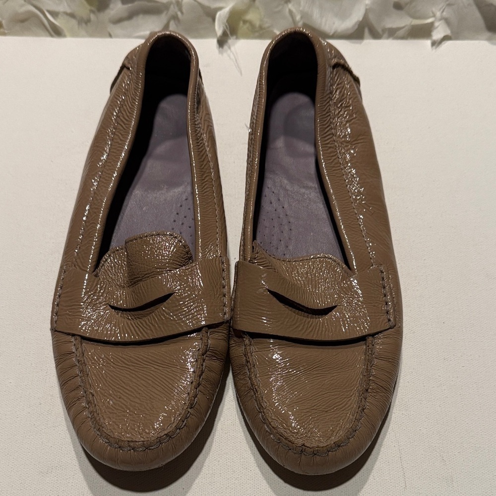 Cole Haan Shiny Taupe Penny Loafers